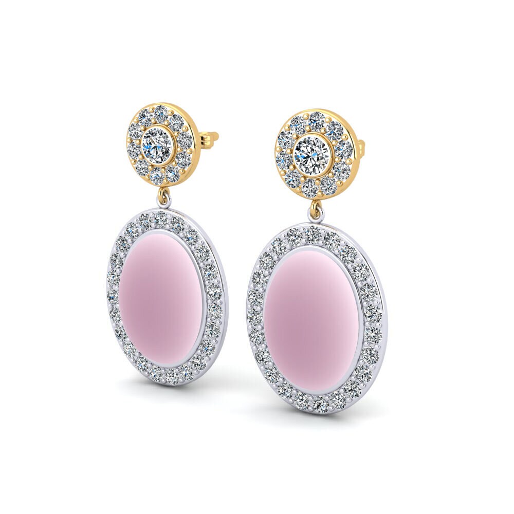 14ct White / Yellow Gold Cabochon Oval Women's Earring Kannikar