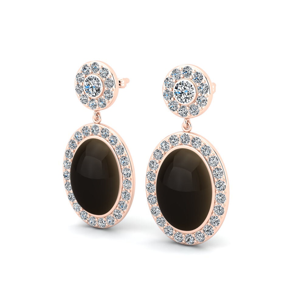 14ct Rose Gold Cabochon Smoky Topaz Women's Earring Kannikar