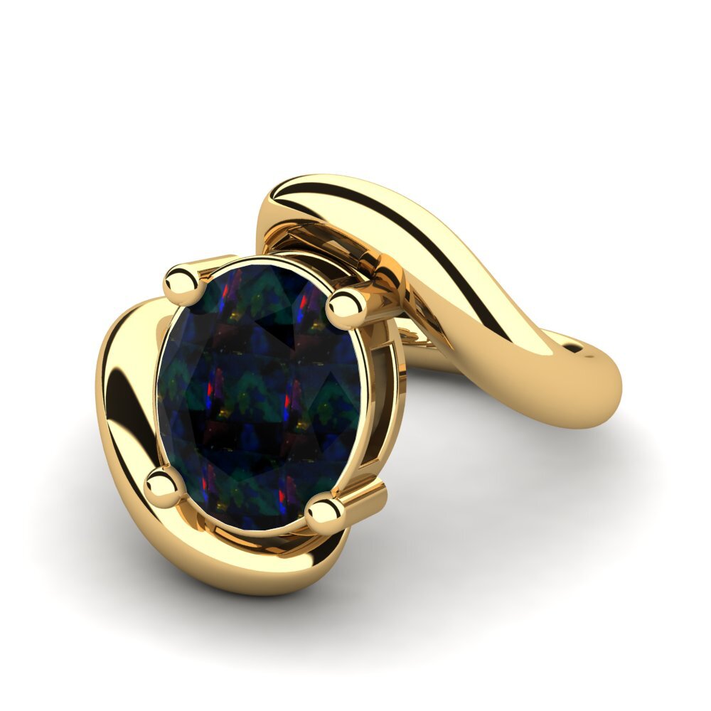 18k Oro Amarillo Opalo Negro Anillo de compromiso Katalin