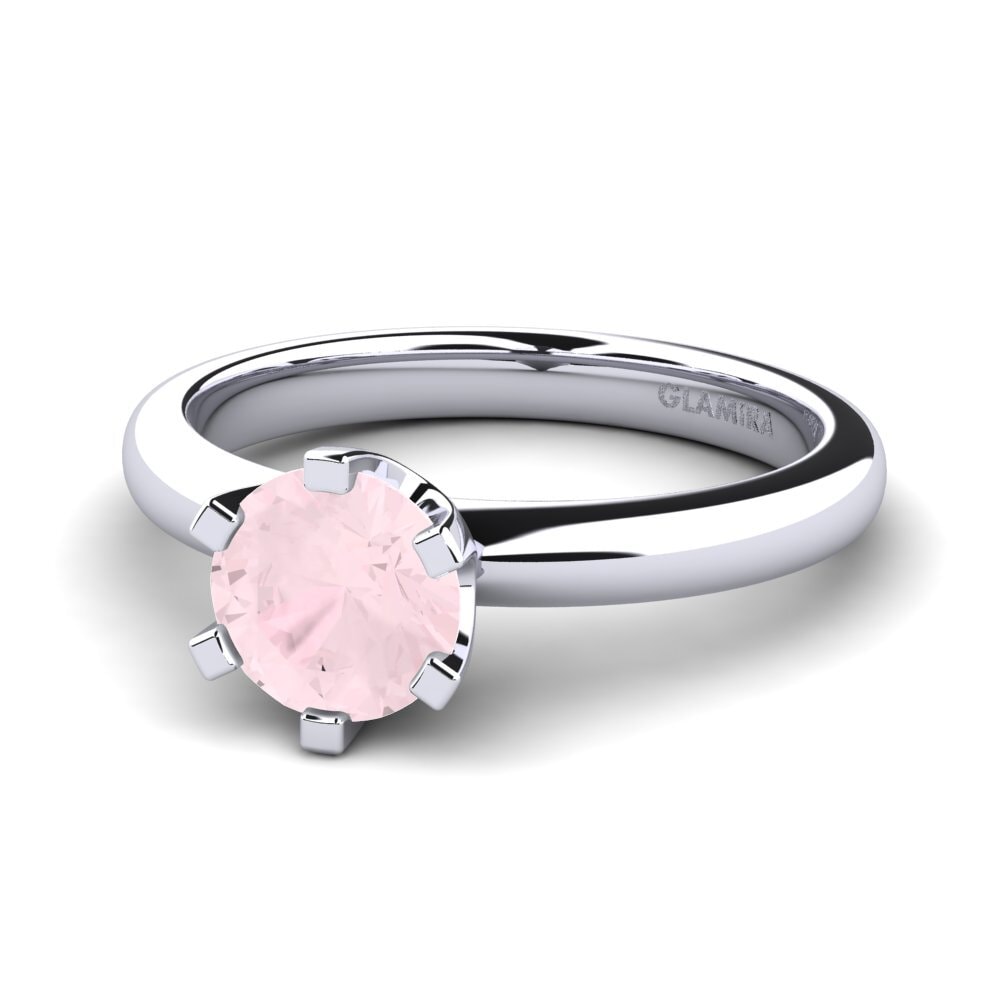 18k Oro Blanco Cuarzo rosa Anillo de compromiso Katherina 1.0 crt