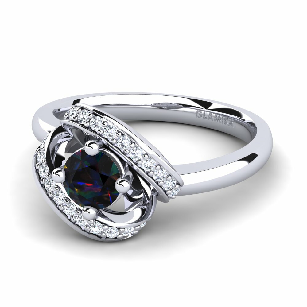 950 Palladium Black Opal Engagement Ring Kelly