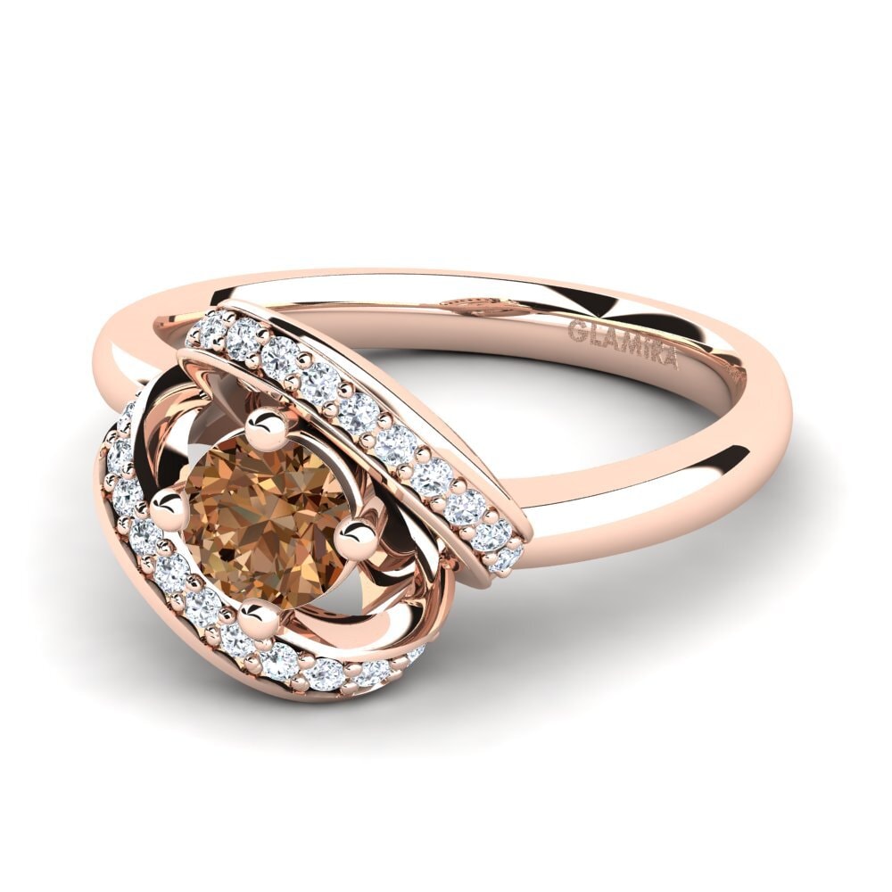 14k Oro Rosa Diamante café Anillo de compromiso Kelly