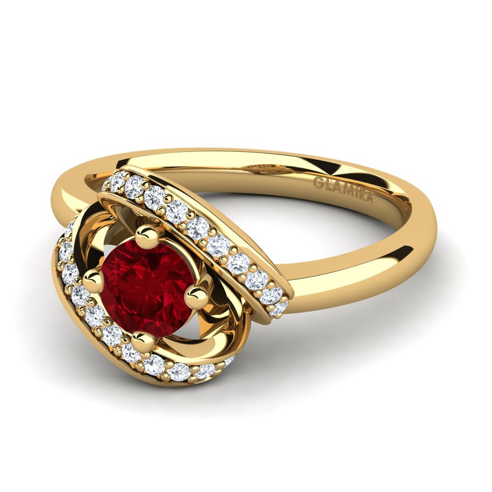 18k Oro Amarillo Circonita Roja Anillo de compromiso Kelly