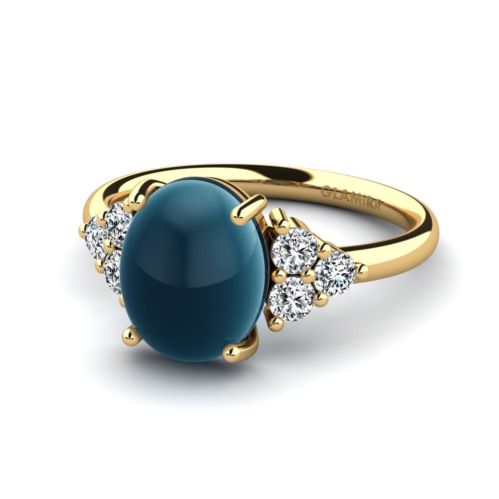 14K Geel Goud Cabochon Blauwe London Topaas Ringen Kenina