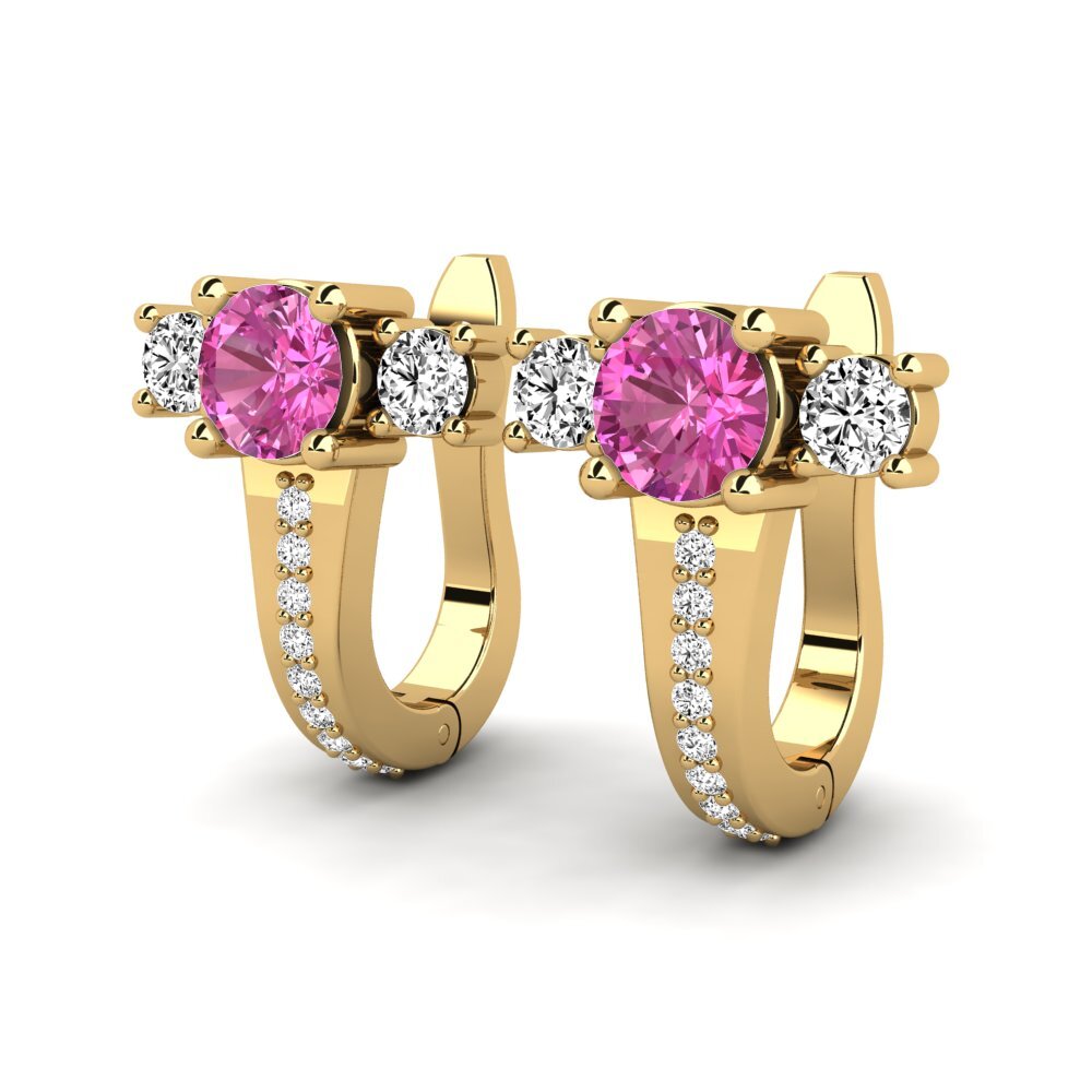 Ouro Amarelo 14K Topázio Rosa Brincos Feminino Kerlisha