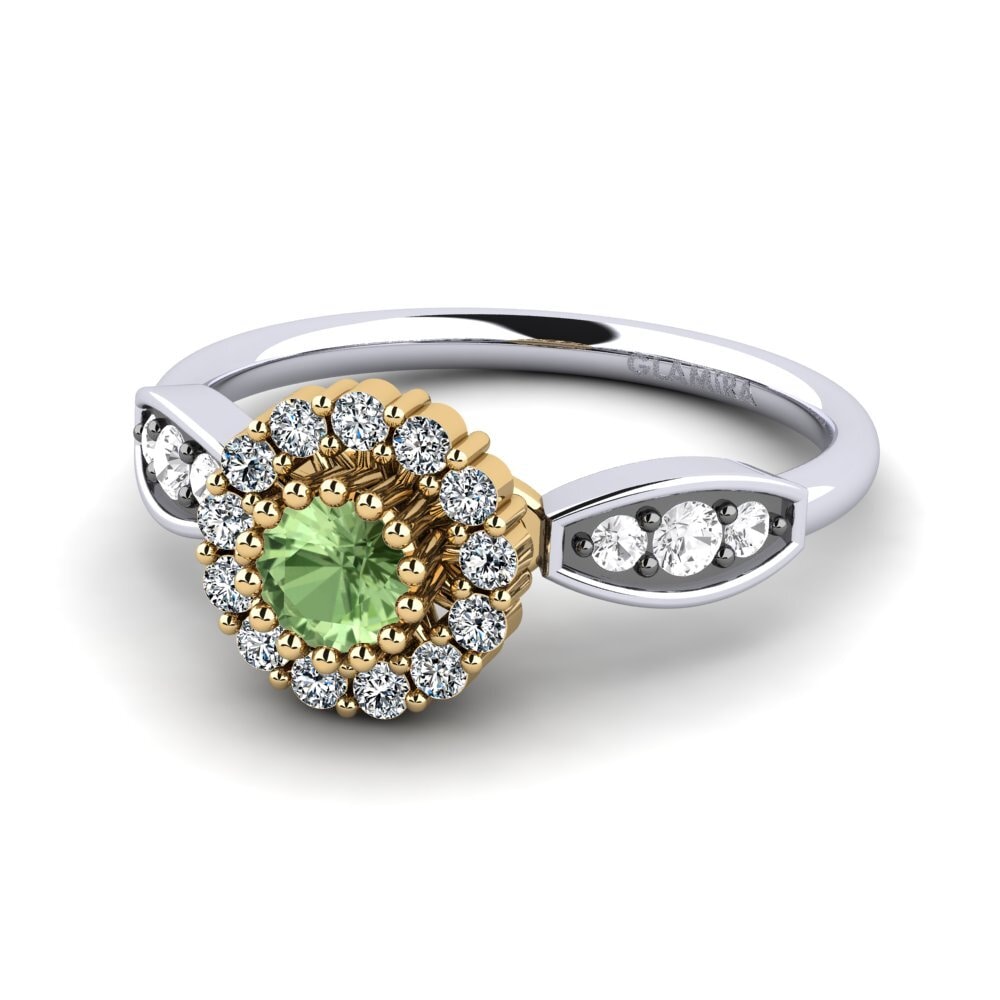 14k Oro Blanco & Amarillo Zafiro Verde Anillo de compromiso Keturah