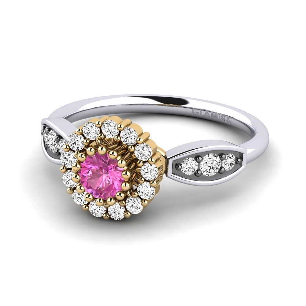 14k Oro Blanco & Amarillo Topacio Rosa Anillo de compromiso Keturah