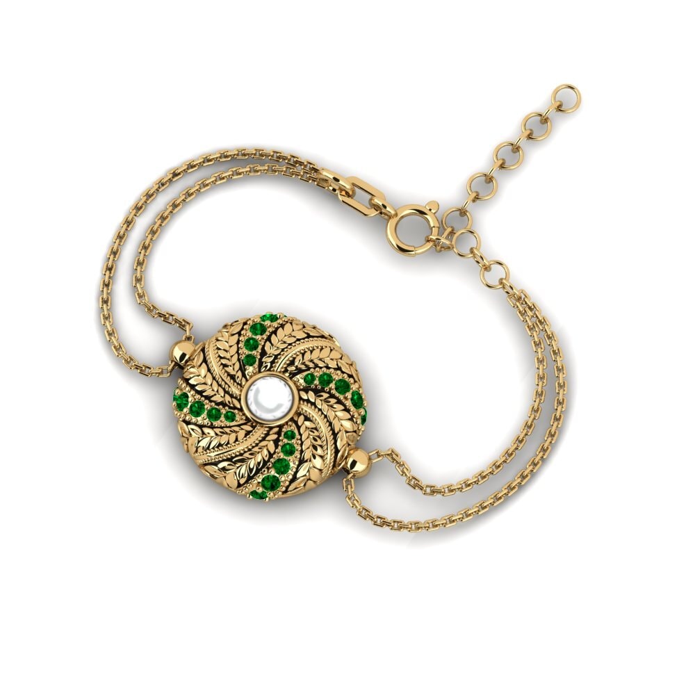 18k Oro Amarillo Circonita Verde Pulsera de Mujer Khedah