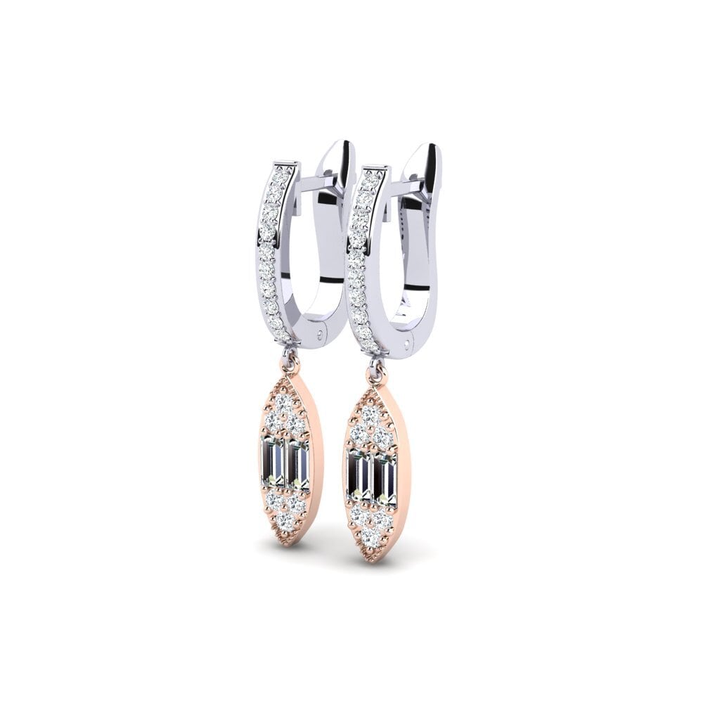 14k Oro Blanco / Rosa Baguette Pendiente de mujer Kidnap