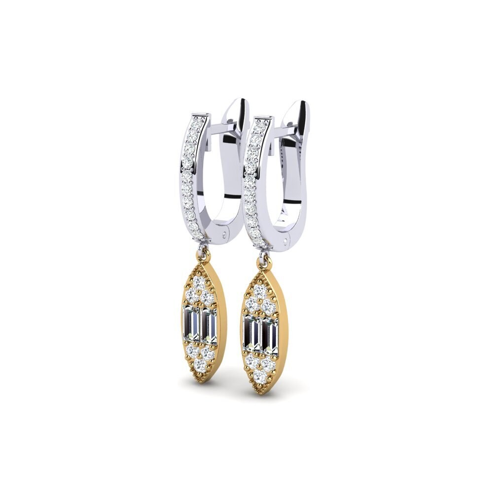 14k Oro Blanco & Amarillo Baguette Pendiente de mujer Kidnap
