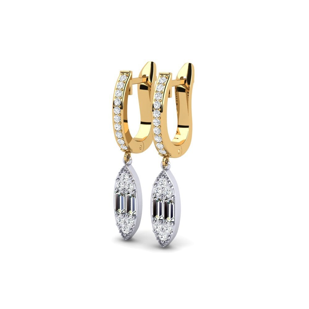 14k Oro Amarillo/Blanco Baguette Pendiente de mujer Kidnap