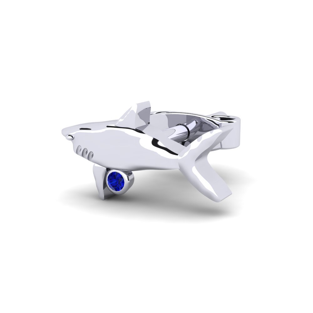 14k Oro Blanco Zafiro Pendiente para hombre Kingler