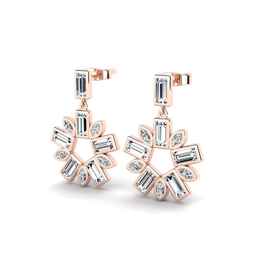 14k Oro Rosa Baguette Pendiente de mujer Kishore