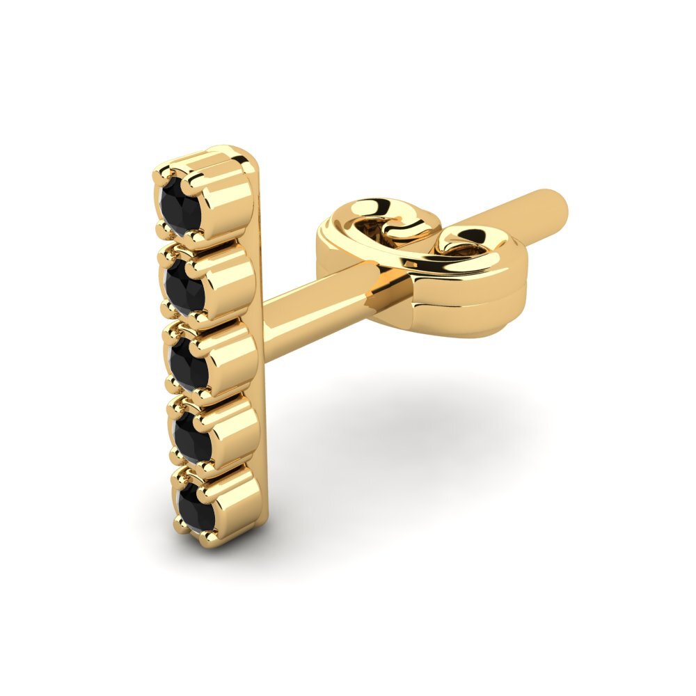 14ct Yellow Gold Black Sapphire Men's Earring Kittle