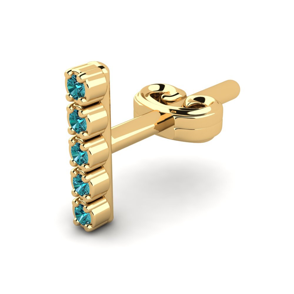 18ct Yellow Gold Blue Diamond Men's Earring Kittle