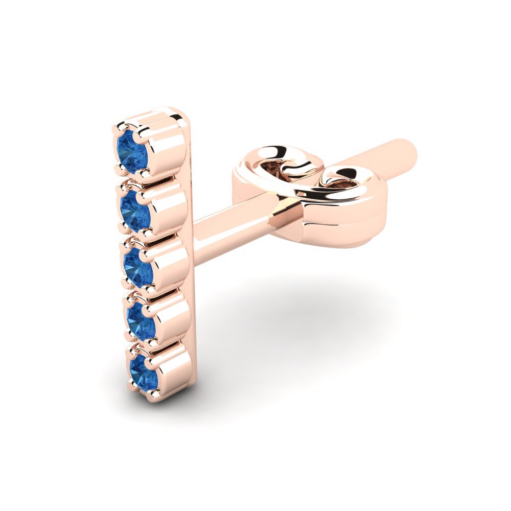14ct Rose Gold Dark Blue Zirconia Men's Earring Kittle