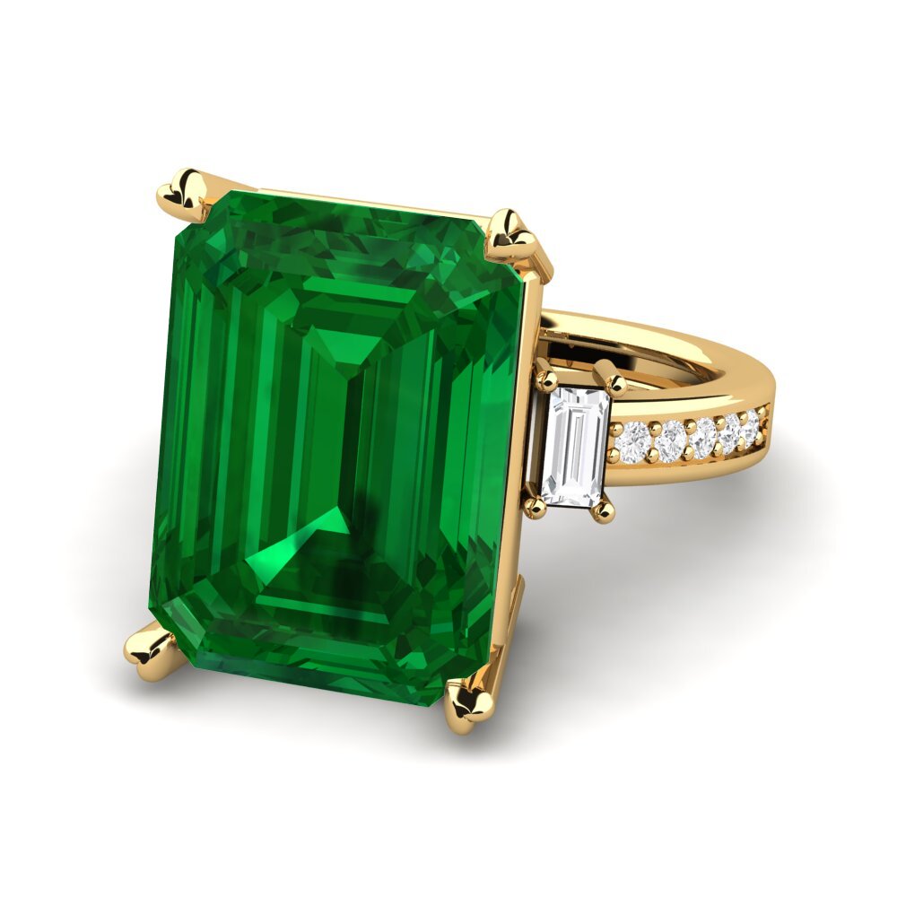 14ct Yellow Gold Emerald (Lab Created) Ring Kitty
