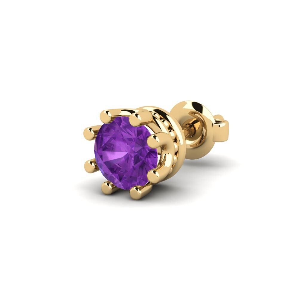 14ct Yellow Gold Amethyst Men's Earring Kmetov 0.5 ct