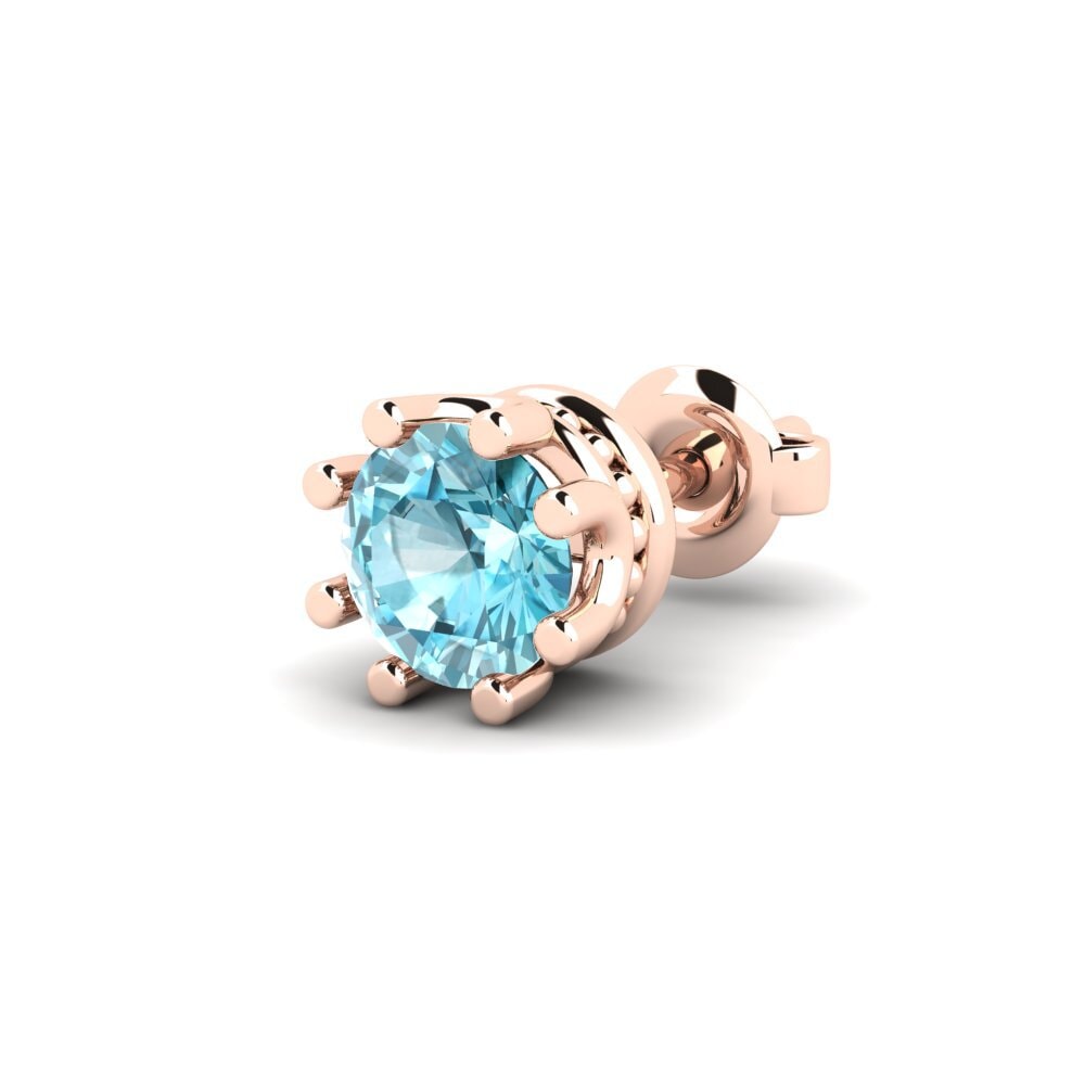 9ct Rose Gold Blue Zircon Men's Earring Kmetov 0.5 ct