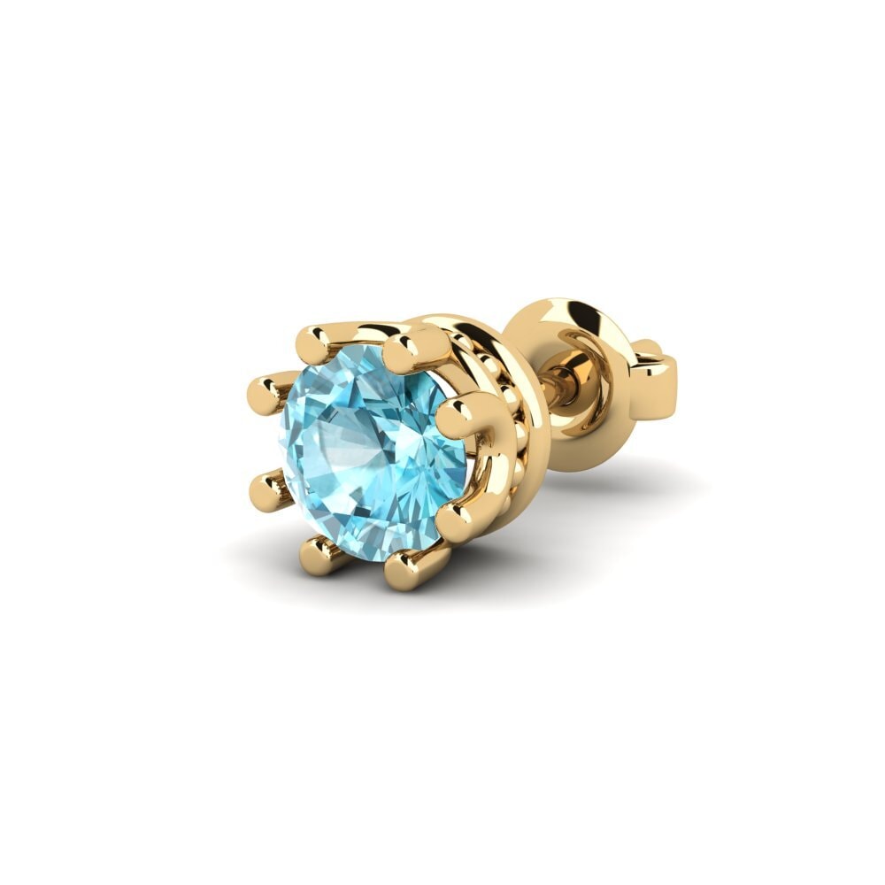 Żółte Złoto 585 Niebieski Cyrkon Men's Earring Kmetov 0.5 ct