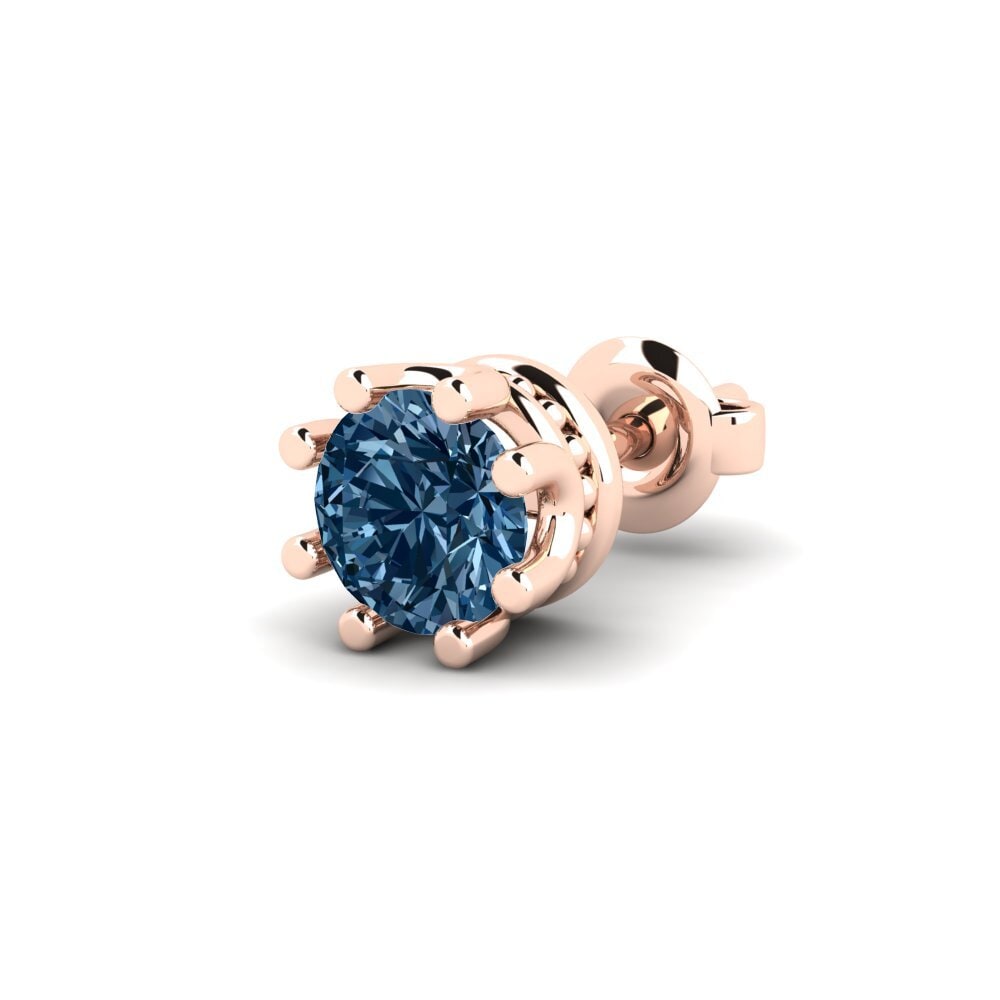 585 Červené zlato Modrý diamant Men's Earring Kmetov 0.5 ct