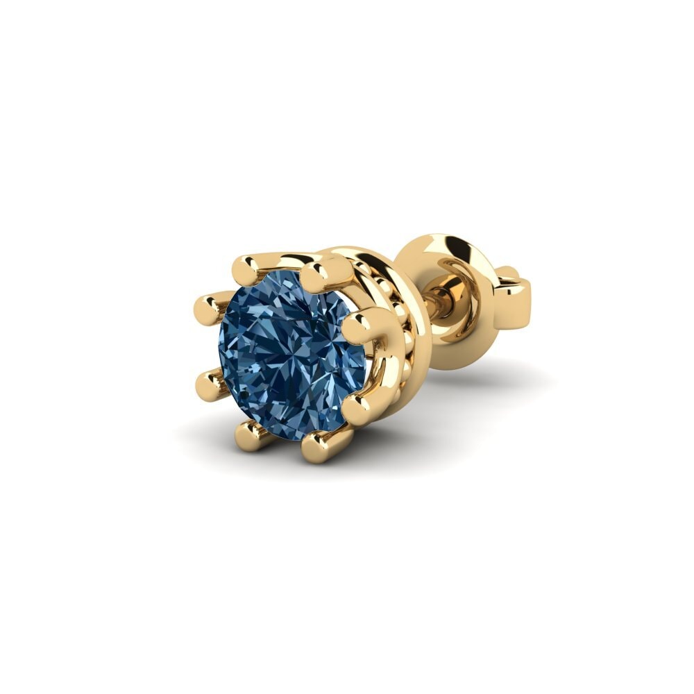 18k Oro Amarillo Diamante Azul Men's Earring Kmetov 0.5 ct