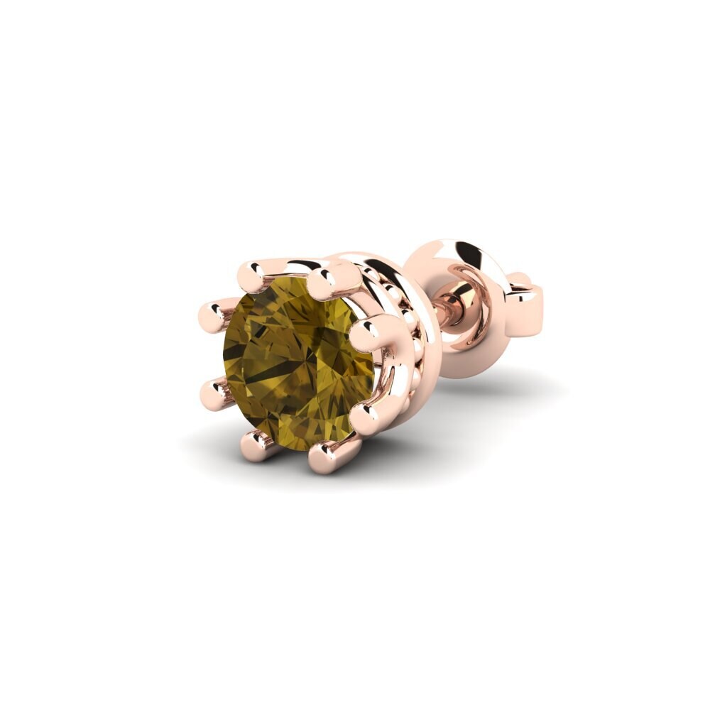 585 Červené zlato Hnědý zirkon Men's Earring Kmetov 0.5 ct