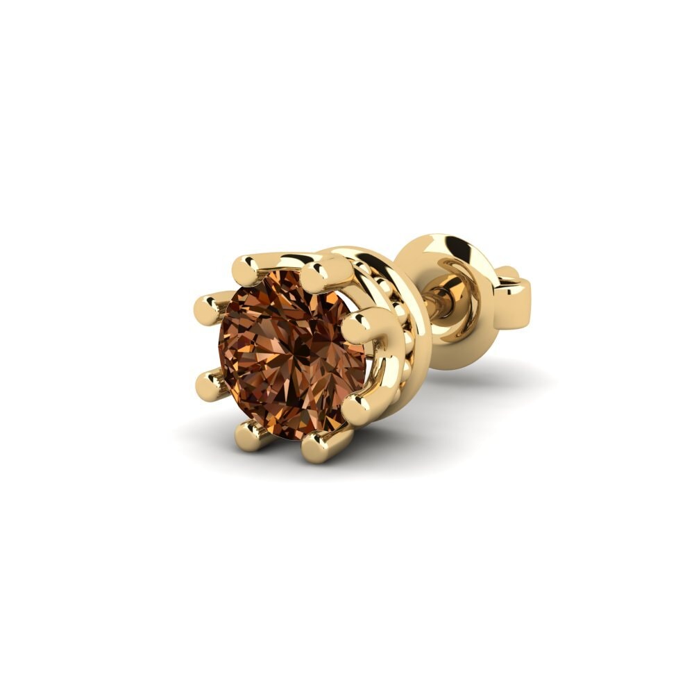 14ct Yellow Gold Brown Diamond Men's Earring Kmetov 0.5 ct