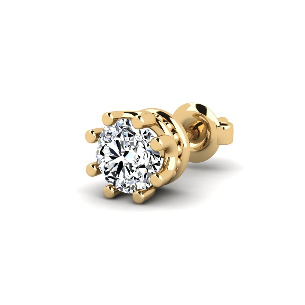 14ct Yellow Gold Zirconia Men's Earring Kmetov 0.5 ct