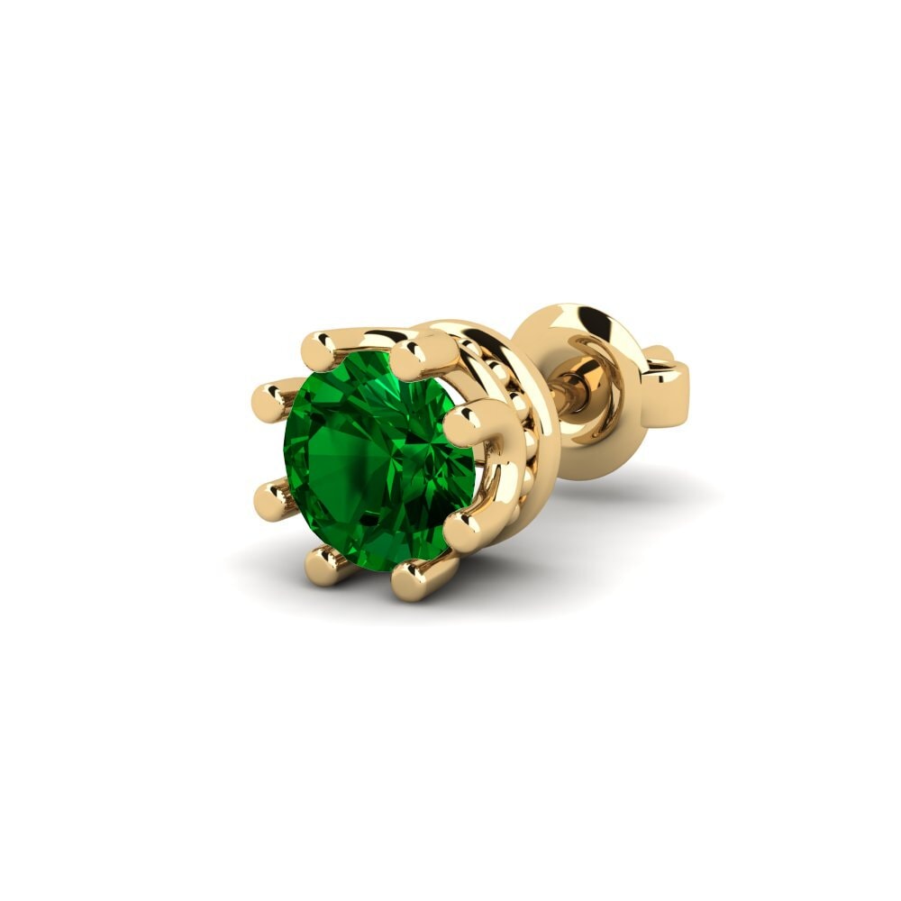 9ct Yellow Gold Green Zirconia Men's Earring Kmetov 0.5 ct