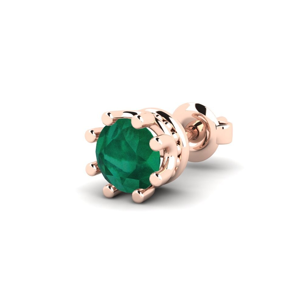 14ct Rose Gold Emerald Men's Earring Kmetov 0.5 ct