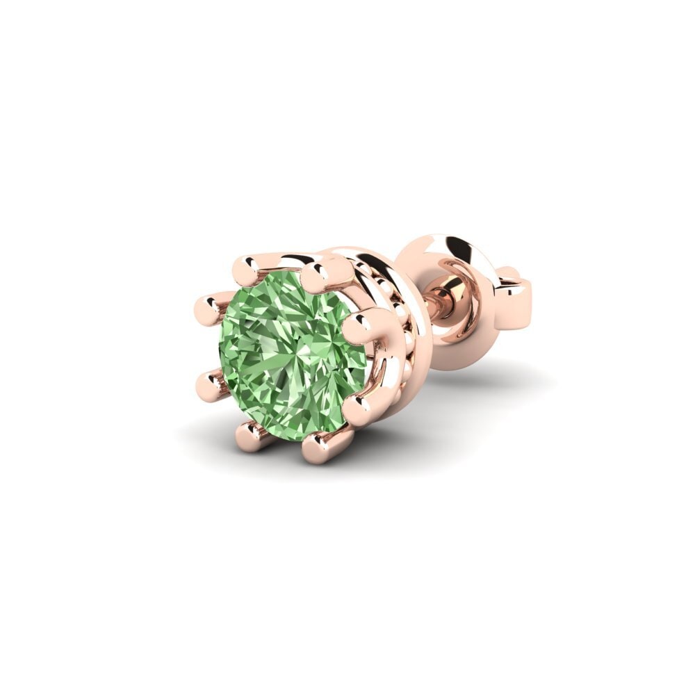 9k Oro Rosa Diamante Verde Men's Earring Kmetov 0.5 ct