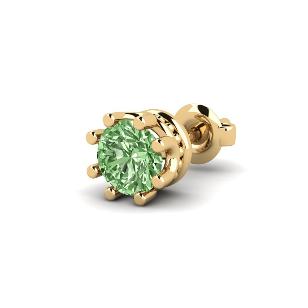 14ct Yellow Gold Green Diamond Men's Earring Kmetov 0.5 ct