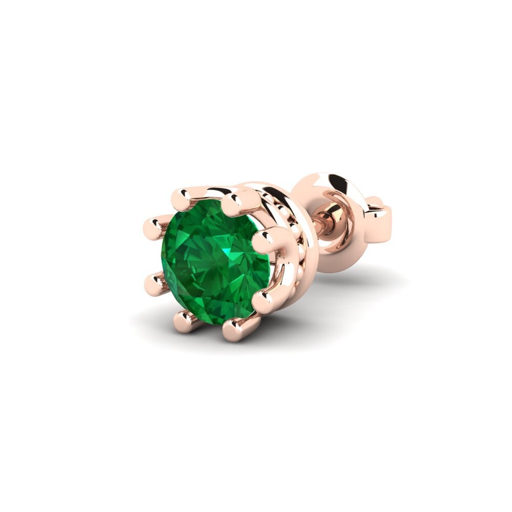 585 Červené zlato Zelený smaragd (vyrobený v laboratoři) Men's Earring Kmetov 0.5 ct