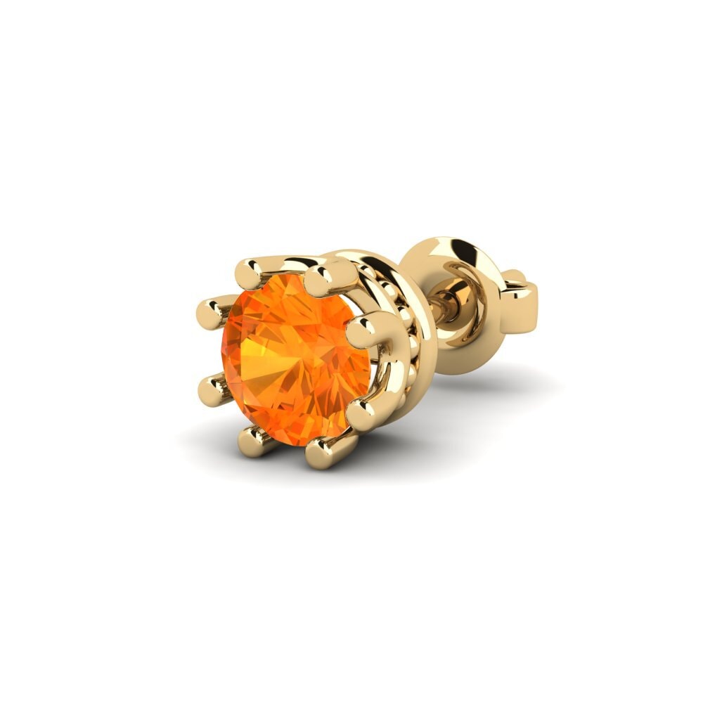 9k Oro Amarillo Zafiro Naranja Men's Earring Kmetov 0.5 ct
