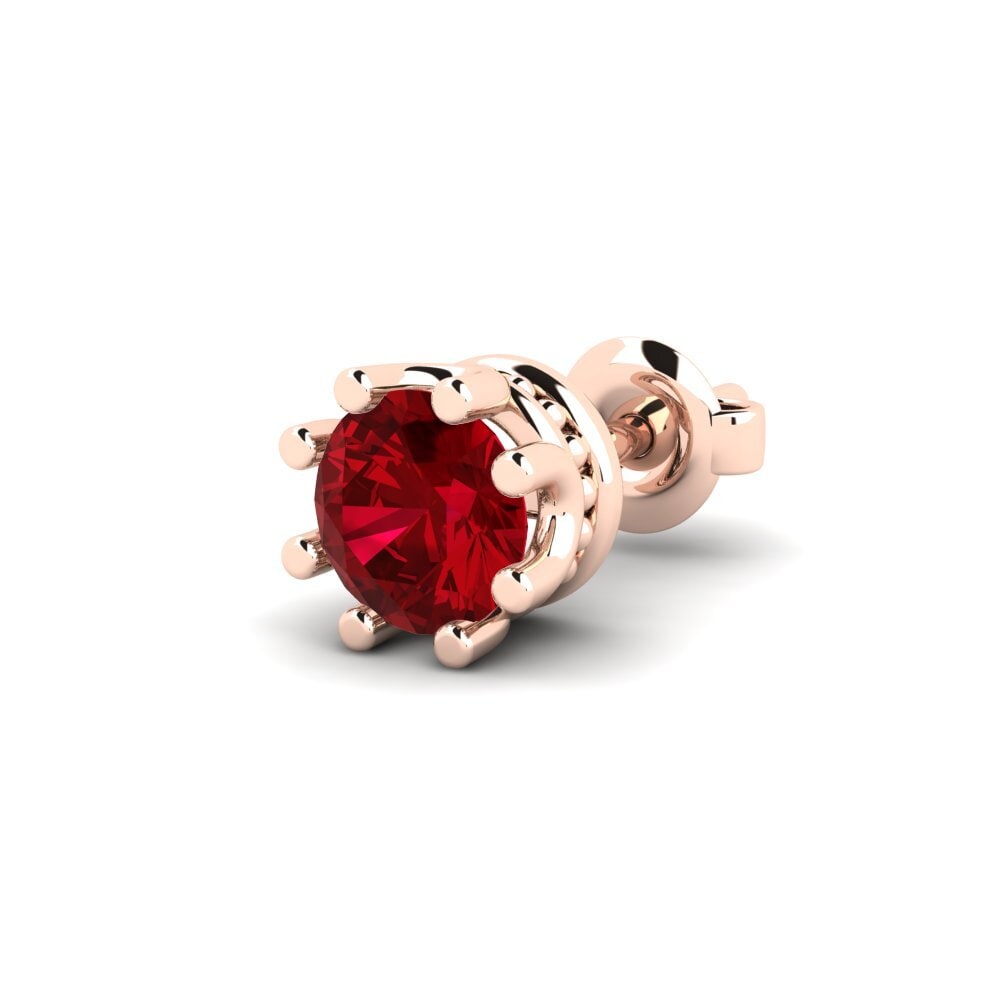 9k Oro Rosa Circonita Roja Men's Earring Kmetov 0.5 ct