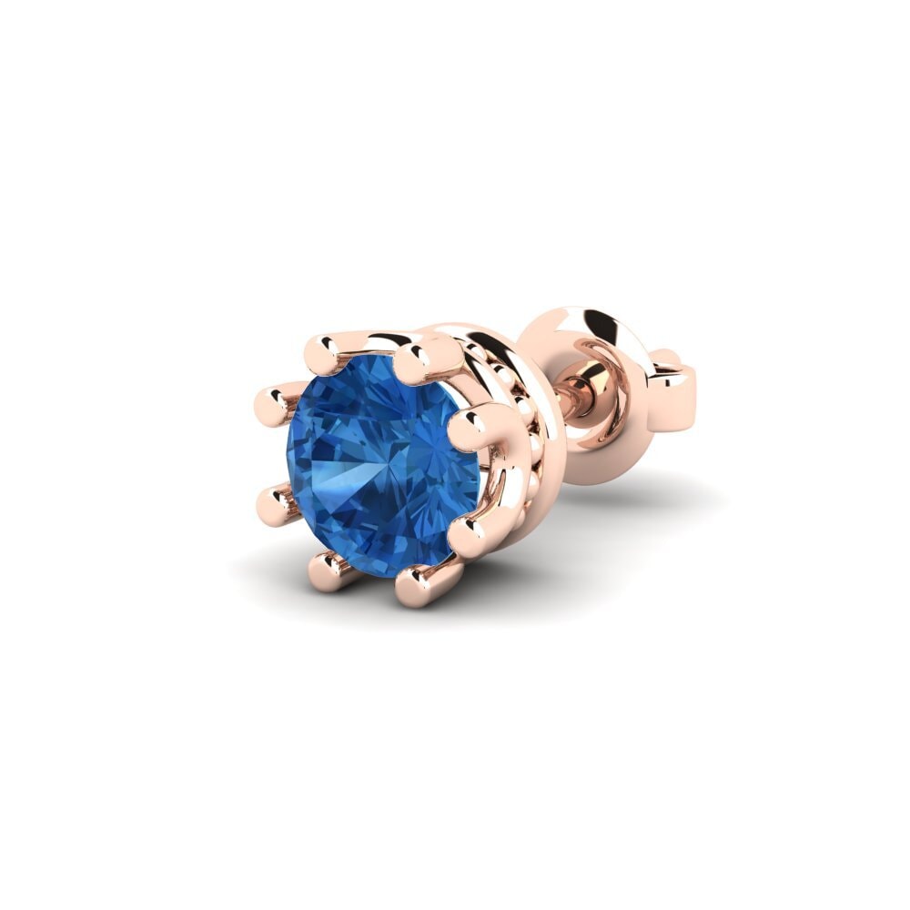 14ct Rose Gold Dark Blue Zirconia Men's Earring Kmetov 0.5 ct