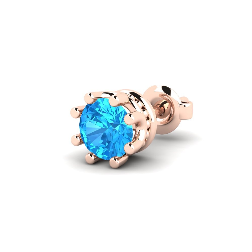 585 Červené zlato Modrý topaz Men's Earring Kmetov 0.5 ct