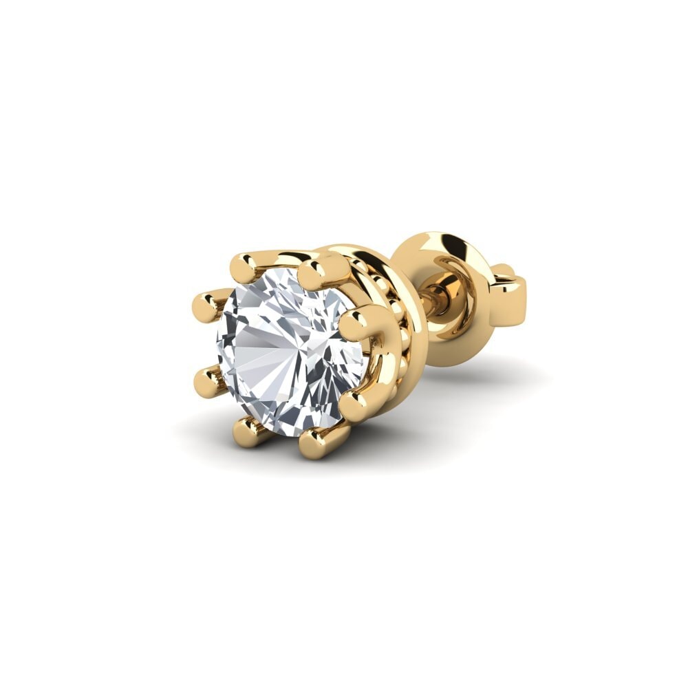 14k 黃色K金 白鋯石 Men's Earring Kmetov 0.5 ct