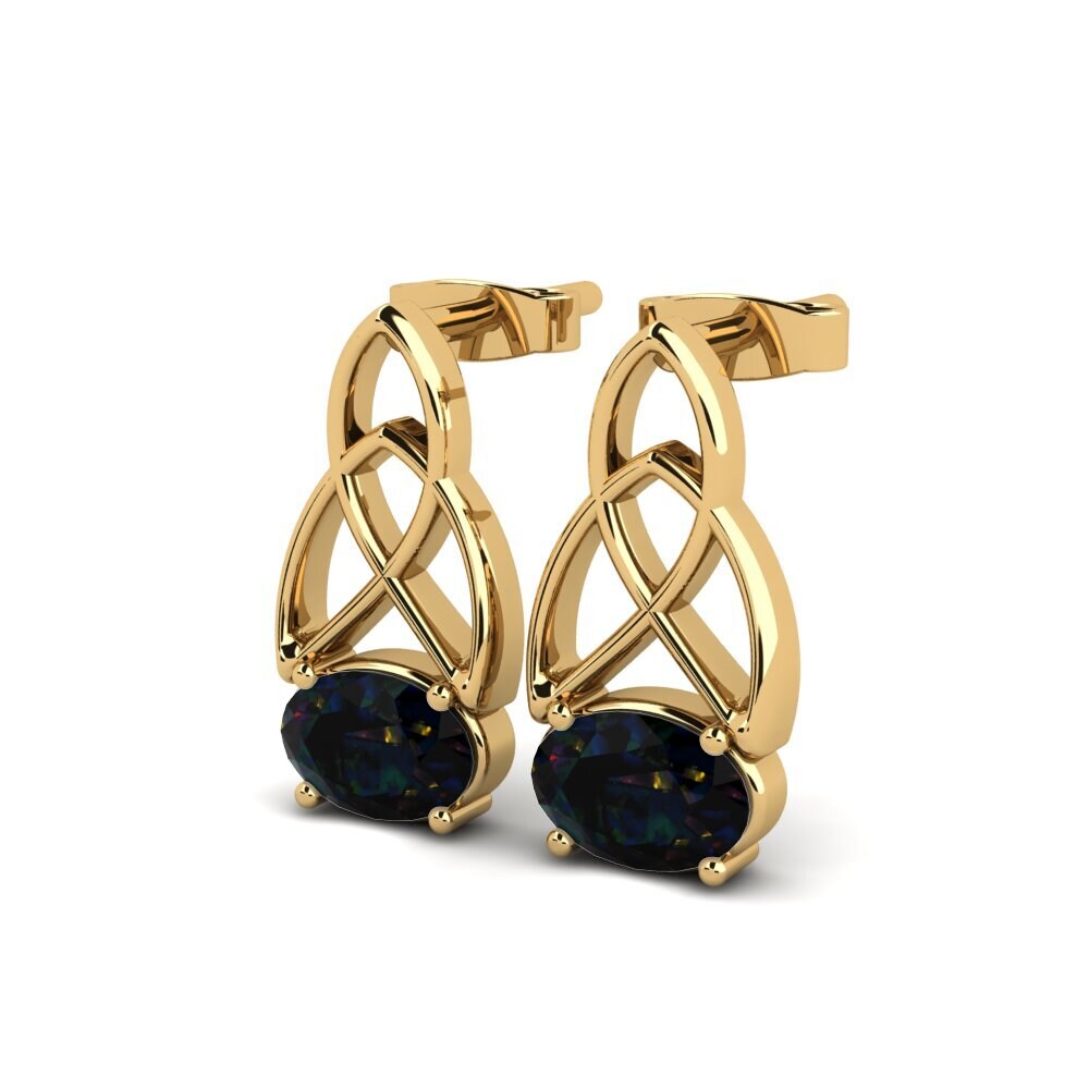 14ct Yellow Gold Black Opal Women's Earring Knuckles