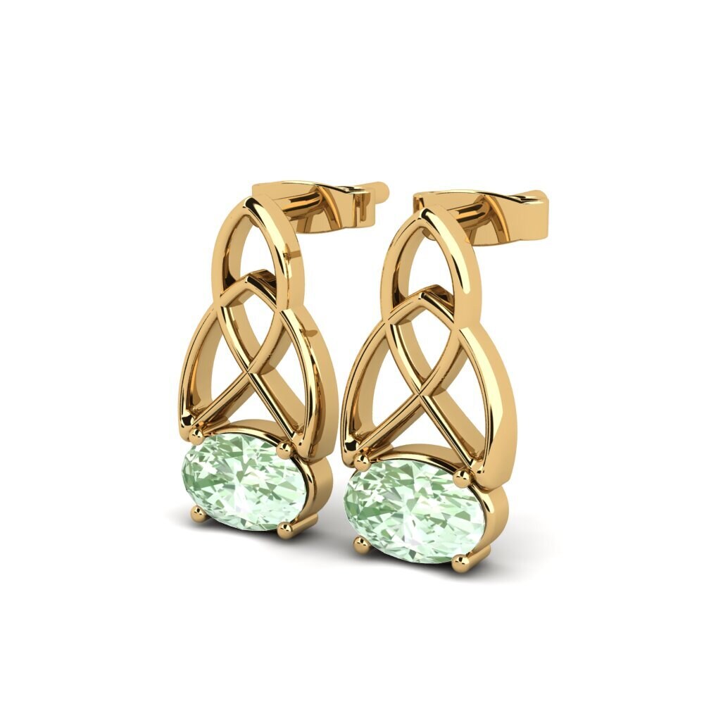 14ct Yellow Gold Green Amethyst Women's Earring Knuckles