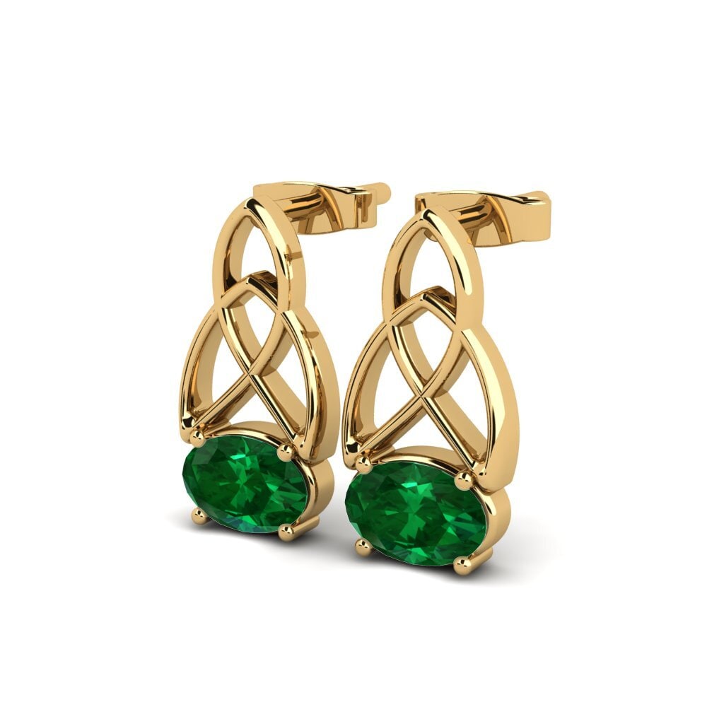 14ct Yellow Gold Emerald (Lab Created) Women's Earring Knuckles