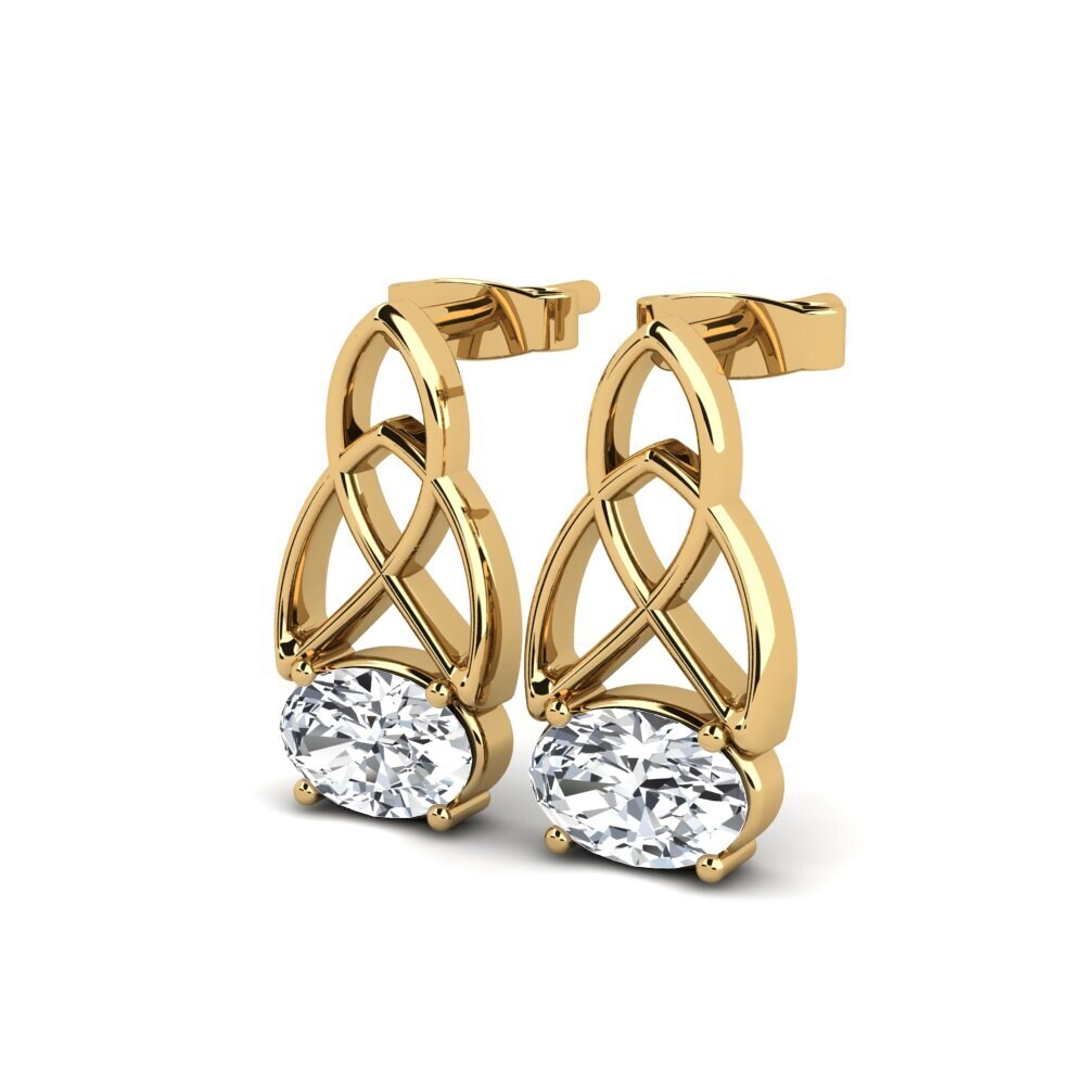 14ct Yellow Gold White Zircon Women's Earring Knuckles