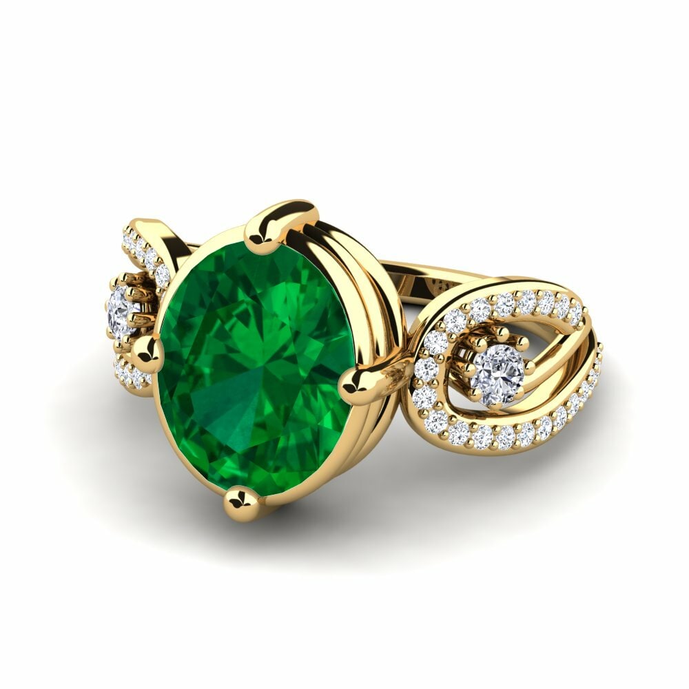 Bagues Or Jaune 18k Émeraude (créée en laboratoire) Exclusif