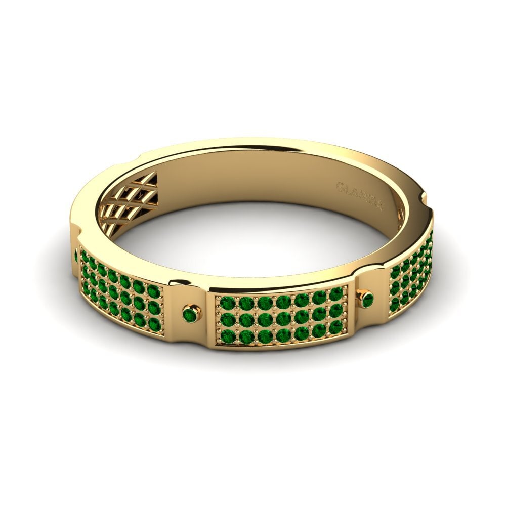 14k Oro Amarillo Circonita Verde Anillo de Hombre Komala