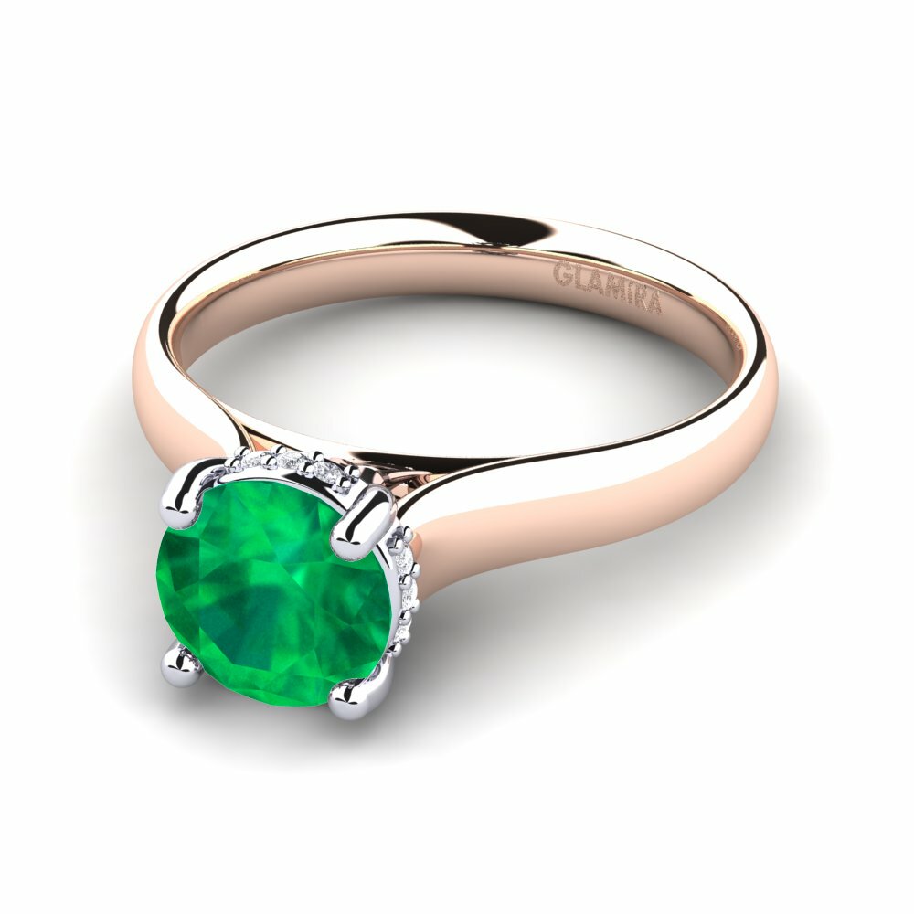 Bagues Or Rose& Blanc 14k Émeraude Créations Solitaires
