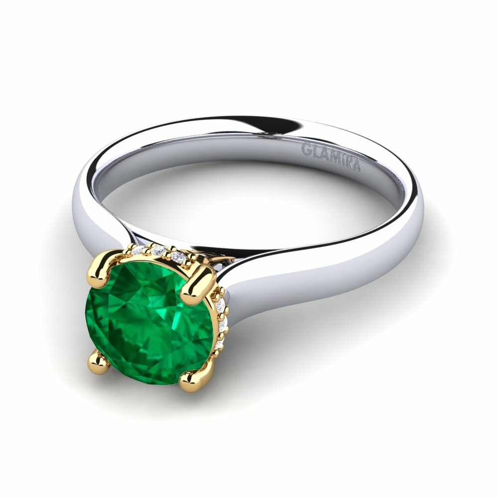 Bagues Or Blanc & Jaune 18k Émeraude (créée en laboratoire) Créations Solitaires