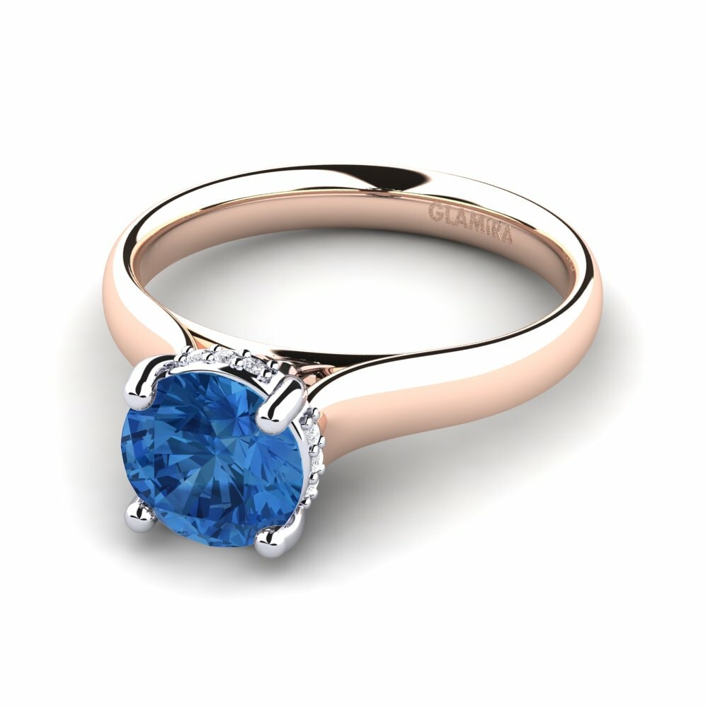 Bagues Or Rose& Blanc 18k Zircone Bleu Foncé Créations Solitaires