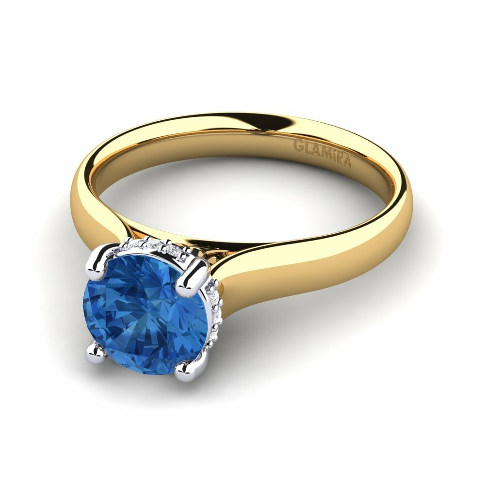 Bagues Or Jaune & Blanc 18k Zircone Bleu Foncé Créations Solitaires