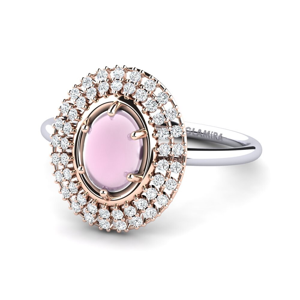 14ct White & Rose Gold Cabochon Rose Quartz Ring Koralise